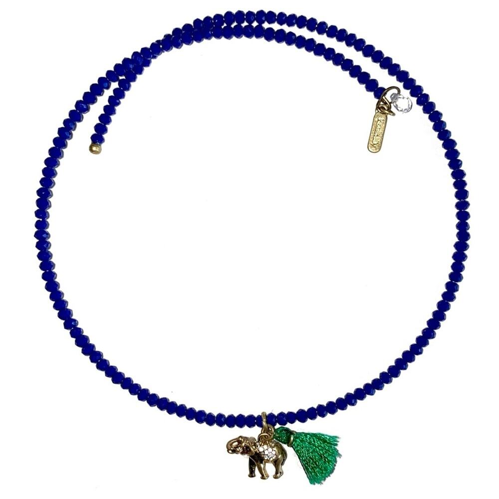 Lonna & Lilly Boho Blue Green Beaded Elephant Tassel Choker Necklace